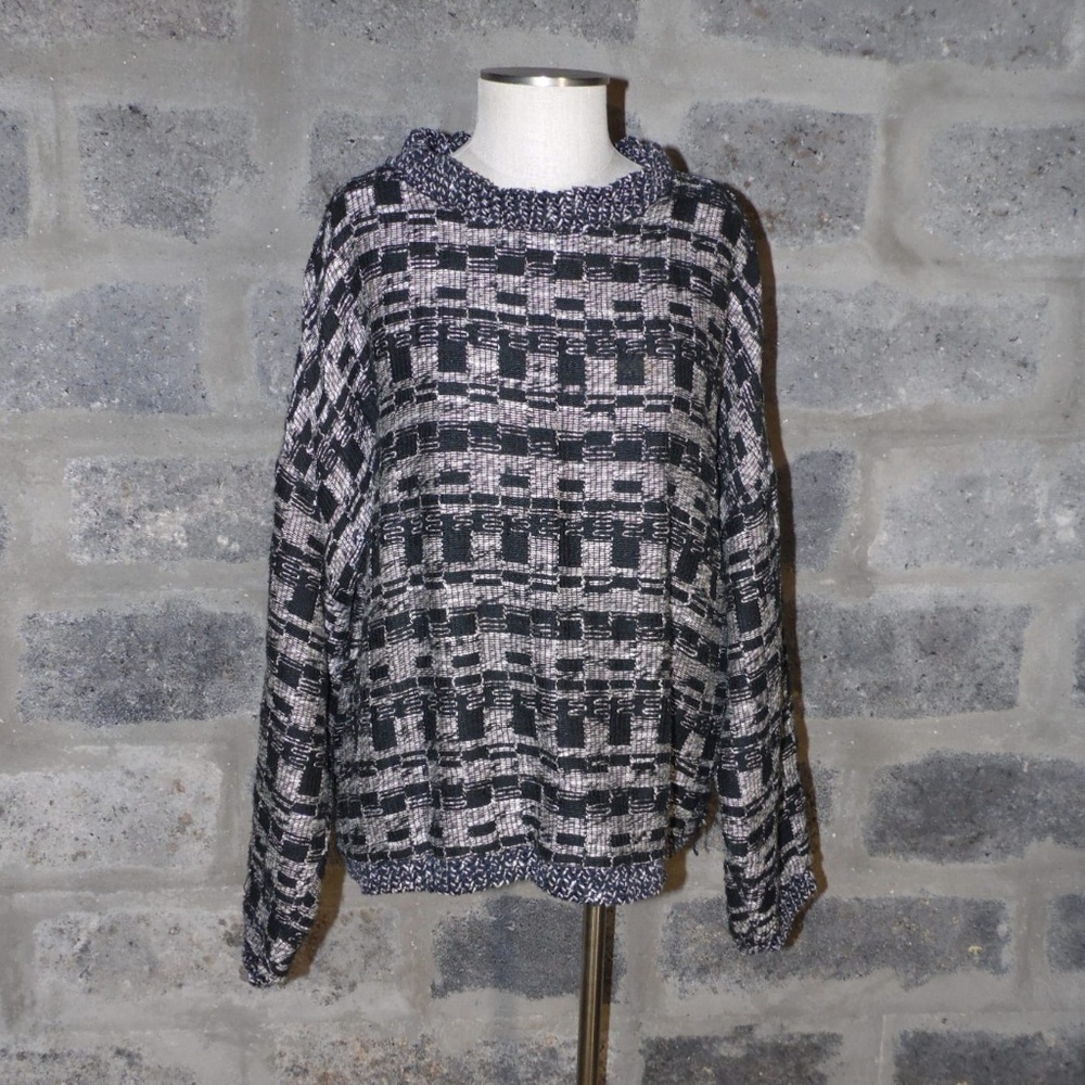 ALLEN WAH sz XL loomed artsy pullover black white